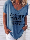 Small Business Ladies Stylish Tops Women'S Summer Print Short Sleeve V Neck T Shirt