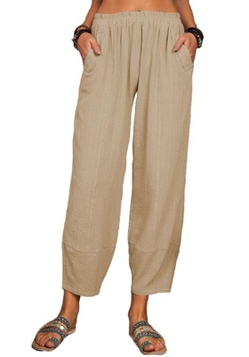 Custom Clothing Women'S Solid Color Loose Linen Polyester Casual Long Pants